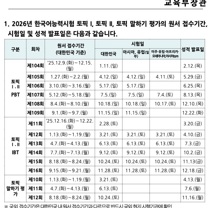 국립국제교육원의 2026년 TOPIK 시행계획과 시험 일정